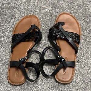 TOMS Black Braided-Strap Sandals with Tan Footbed